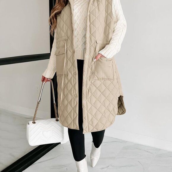 Women's Long Puffer Vest Sleeveless Hood Quilted Winter Outwear Warm Jackets Coa - Picture 2 of 3